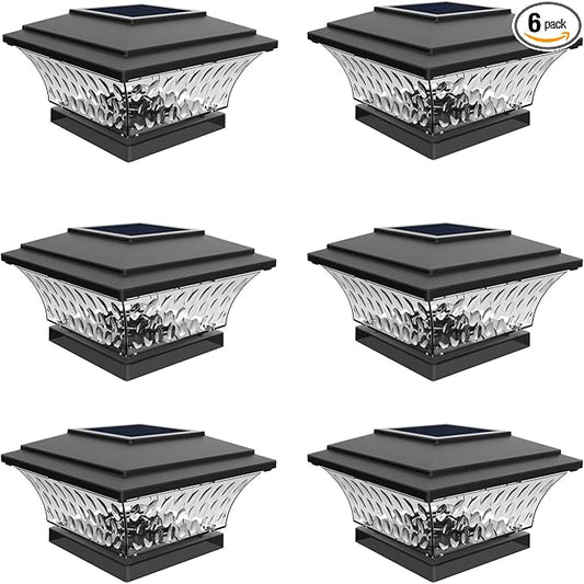 HUYIENO Solar Cap Lights Outdoor LED Lighting Deck Fence Two Light Modes Warm White/Bright White Suitable for 4x4 Wooden Posts Black 6PK