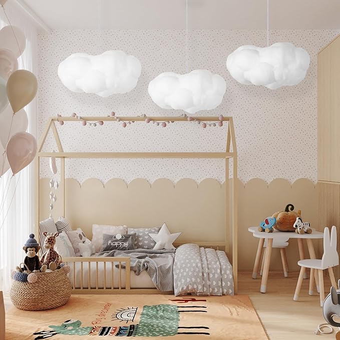 Arturesthome 2-Light White Cloud Pendant Light,Modern Fluffy Cotton Chandelier LED Ceiling Hanging Light Fixture for Bedroom Hotel Restaurant Cafe-19.65in