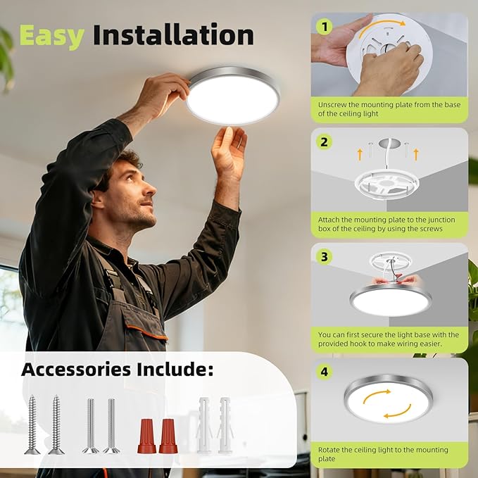 hepside 2PACK Flush Mount LED Ceiling Light Fixture 5CCT 7Inch 15W & 100W Equivalent Closet Light Fixture,Small Round Slim Surface Ceiling Lamp for Hallway,Bathroom,Bedroom,Kitchen,Interior