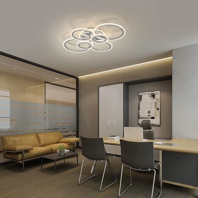 Garwarm Modern LED Ceiling Light Fixture,76W Dimmable LED Chandelier Flush Mount Ceiling Lights Remote Control,6 Ring Ceiling Lamp Fixture for Living Room Dining Room Bedroom(Chrome)