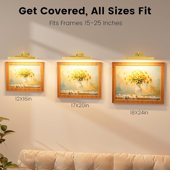 3 Pack Gallery Lights for Wall, 4400mAh Rechargeable Picture Lights, 12'' Cordless Remote Dimmable LED for Portrait Hallway Decor (Gold)