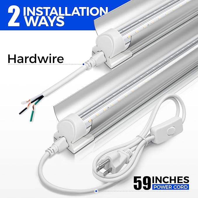 Barrina LED Shop Light 4FT, 40W 5500LM 6500K, Linkable, Integrated T8 Fixture, V Shape Ceiling Light for Garage, Warehouse, Workshop, 10 Packs