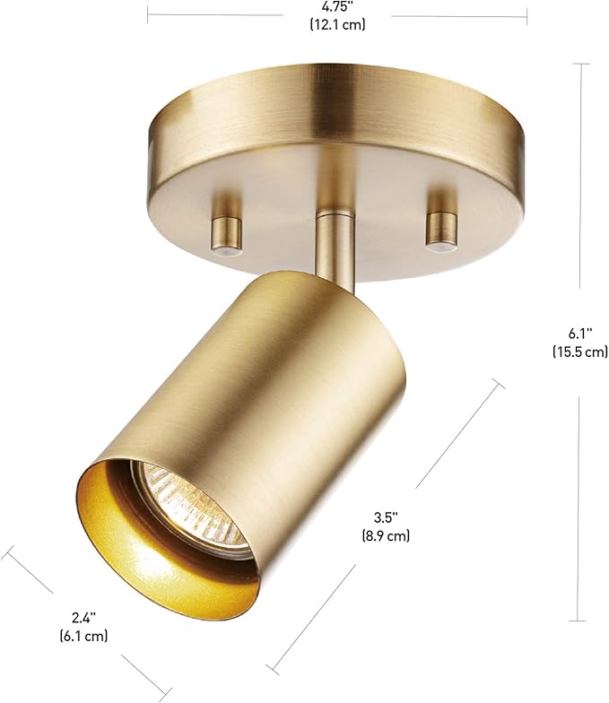 Globe Electric 1-Light Track Spotlight, Matte Brass, Pivoting Head, Dimmable, Modern Glam, 59765