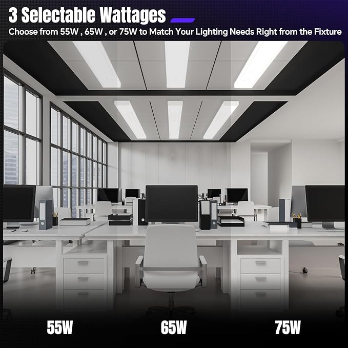 4FT LED Wraparound Light 75W/65W/55W, 8250lm/7150lm/6050lm, 3000K/4000K/5000K 4 Foot LED Wrap Light Fixture, Flush Mount for Garage Workshop, Fluorescent Light Replacement Office, ETL 4 Pack