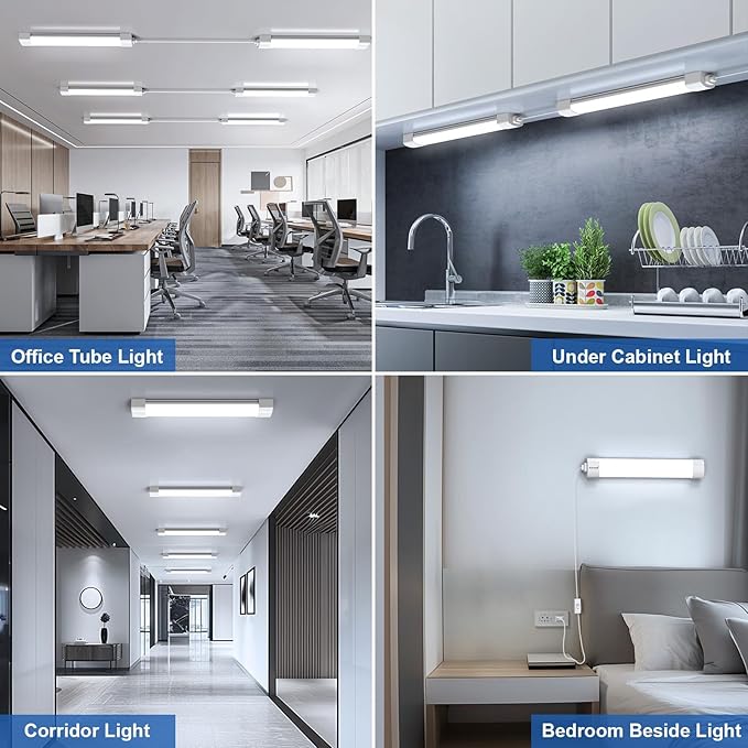 LED Ceiling Light with Plug, 5000k LED Tube Lights with plug 16W Plug in Ceiling Lights Fixture Linkable Led Closet Lights with NO/Off Switch for Garage Cabinets Kitchen Workbench Office Overhead
