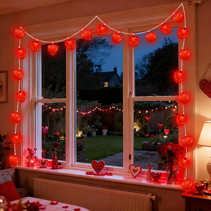 PASUTO Red Heart String Lights, 8.5Ft Valentines Day Decorations Light with 10 LED Red Heart Lights, Connectable Romantic Fairy Light for Wedding Valentine's Day Anniversary Indoor Party Decor