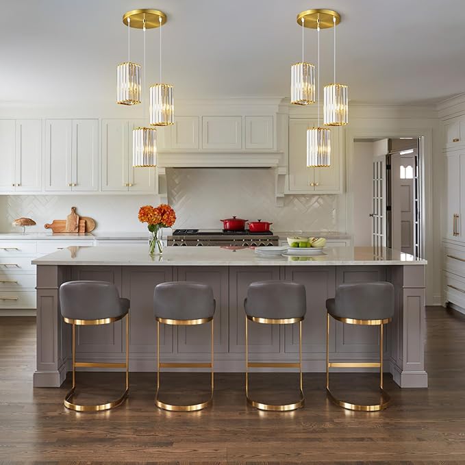 Pendant Lights Modern Pendant Light Gold Rectangle Mini Crystal Chandeliers Adjustable Pendant Light Fixture for Kitchen Island Bedroom Dinning Room Living Room (Gold-3Light