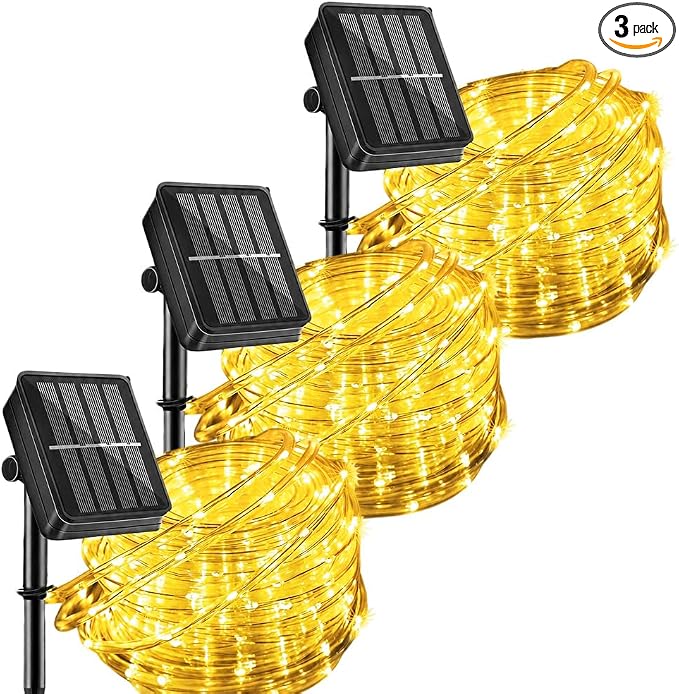 LairtPOW Solar Rope Light 3 Pack 39 FT 100 LEDs IP65 Waterproof Outdoor LED ‎Solar Outdoor Lights for Party Garden Yard Home Wedding Christmas Halloween Holiday Tree Decoration Lighting(3 Pack)