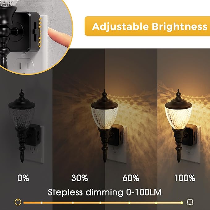 L LOHAS LED Night Lights Plug into Wall,Vintage Night Light with Dusk to Dawn Sensor,3000K Soft White,Brightness Adujstable,Farmhouse Nightlight for Bathroom Hallway