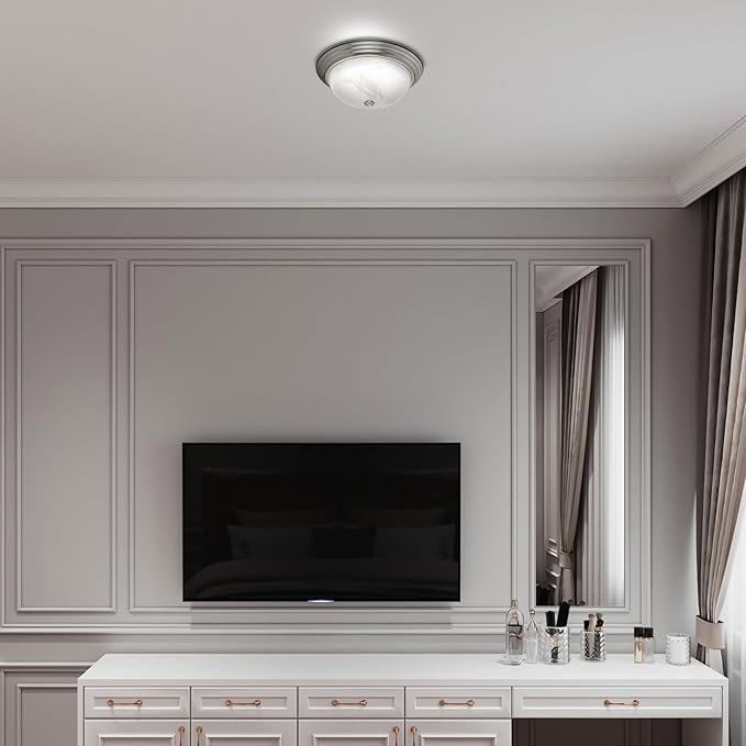Builder Essential Collection LED 20W 15in 1,900 Lumens Round Flush Mount Ceiling Light with White Marbled Glass and 5-CCT Selectability 2700-3000-3500-4000-5000K and in Brushed Nickel