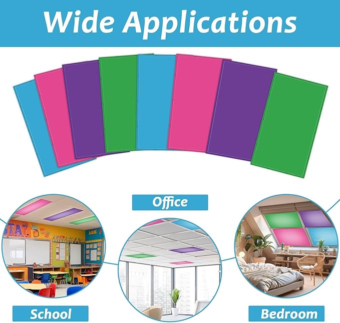 8 Pcs Fluorescent Light Covers with 80 Magnets Decorative for Classroom Ceiling Light 4 x 2 Feet Magnetic Light Covers Filter Easy Install for Office Hospitals & Home Drop Ceiling Supplies (Color)