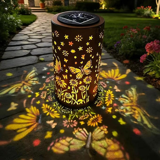 Colorful Butterfly Solar Lantern Outdoor Waterproof Garden Decorative Light, Hanging & Tabletop Solar Powered Lantern with Projection Pattern for Patio Garden Yard Balcony (Butterfly)