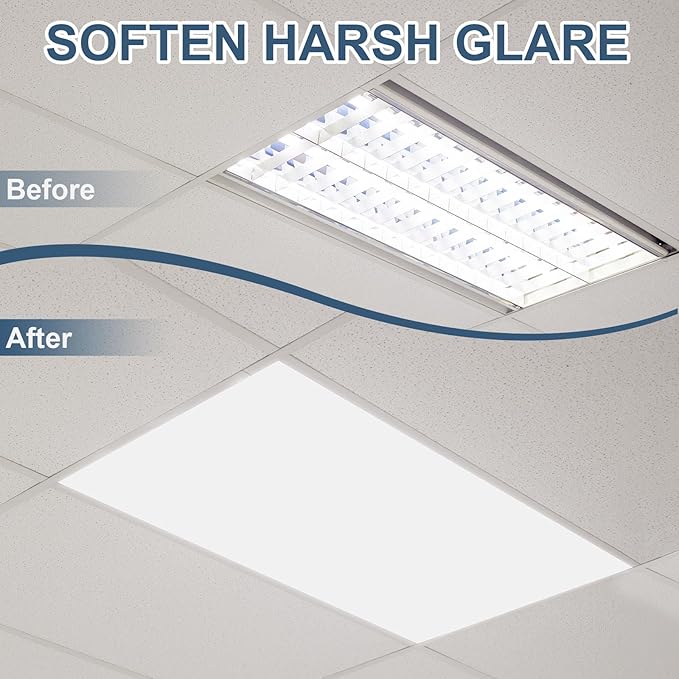 Pushglossy 8 Pack 23.75" x 47.75" x 0.08" Frosted Fluorescent Light Diffuser Panels, Translucent Polystyrene Sheet Replacement for 2x4ft Drop Ceiling Lights for Classroom Office Home
