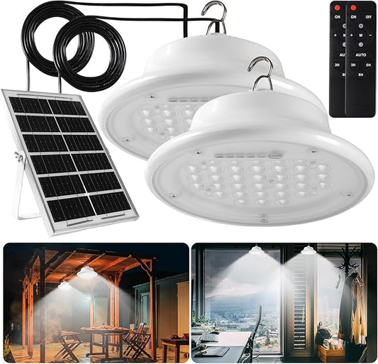 ABZXT Solar Pendant Light Shed Light Lighting Day and Night Auto Dusk to Dawn Solar Light Indoor and Outdoor with Remote Controlfor for Barn, Patio, Garden, Yard, Gazebo,Chicken Coop, Tent (2 Lights)