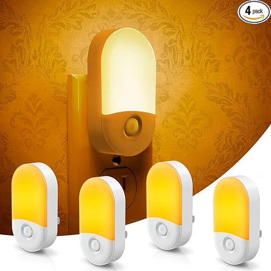 L LOHAS LED Amber Night Light, Night Lights Plug into Wall[4 Pack], 2000K LED Nightlight, Dusk to Dawn Sensor, 30/60LM Adjustable Brightness, Automatic Low Blue Night Light for Kid, Bathroom, Hallway
