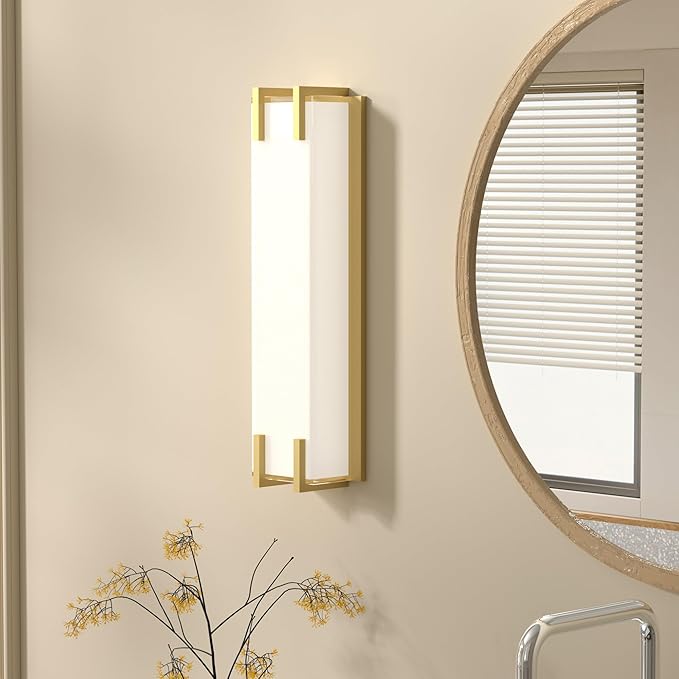 LED Bathroom Light Fixtures Over Mirror 16” Vanity Light with Milky White Lampshade 4000K Daylight Gold Bath Bar (Gold)