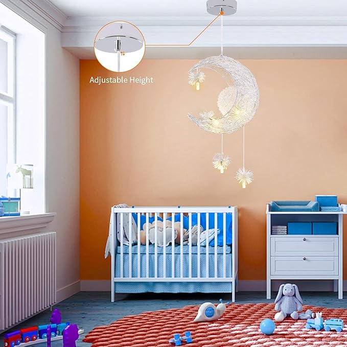 TISLYCO Kids Ceiling Light, Moon Chandelier, Girls Chandelier for Bedroom, Stars Moon Chandeliers Nursery Light Fixture