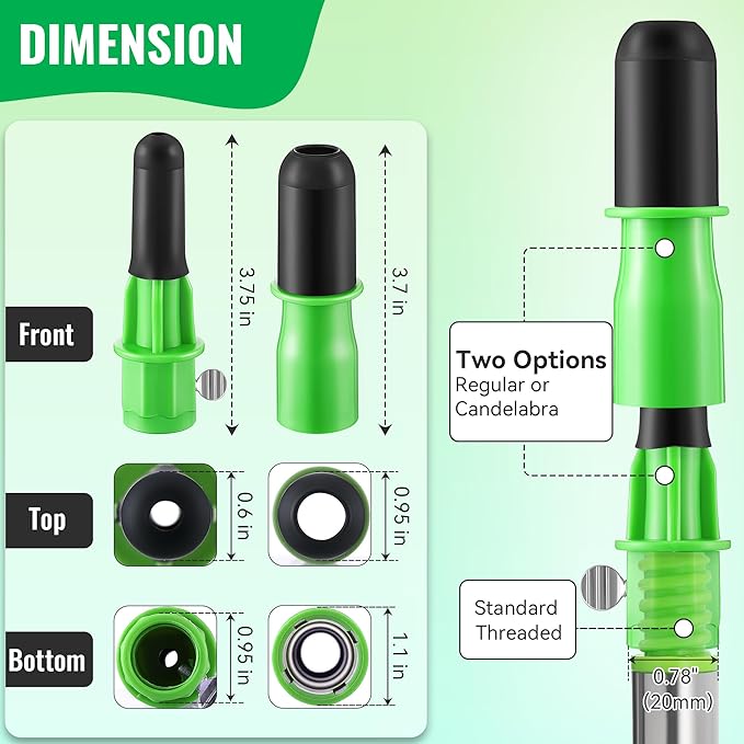 Dreyoo 4 Pieces Set Light Bulb Changer, Suction Cup and Cage Changer for Incandescent, Floodlight, Broken Bulb and Recessed Lights, Compatible with Standard Extension Pole, Pole Not Included(Green)