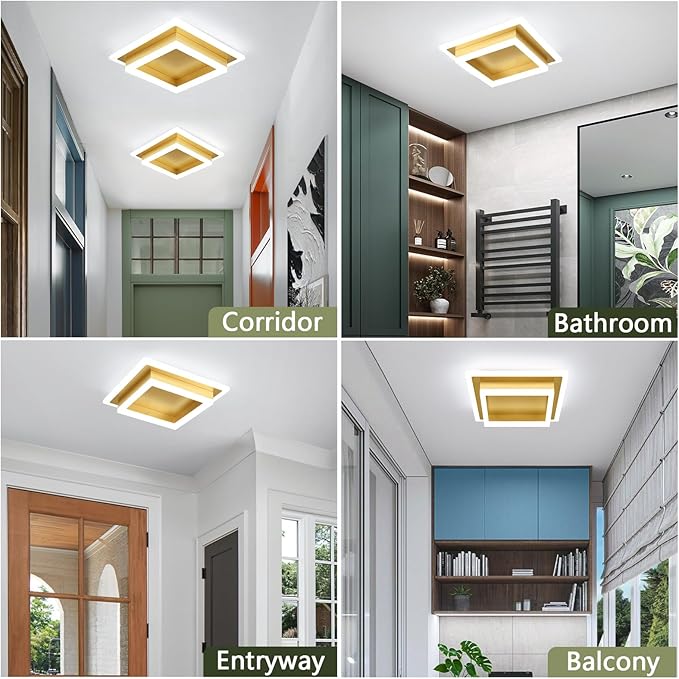 Modern LED Ceiling Lights, Gold Kitchen Ceiling Light, 32W Cool White 6000K Acrylic LED Hallway Ceiling Light Fixtures, Flush Mount Ceiling Lights for Bedroom Dining Room Kitchen Bathroom(Gold)