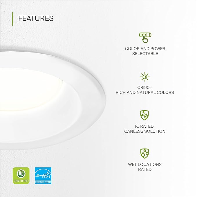 ASD 9/10 Inch Commercial Canless LED Downlight, Power Adjustable 20/30/40W Lighting, Round Dimmable Recessed Ceiling Light Fixture, 5 CCT 2700K-5000K, 120-277V IC Rated UL & Energy Star