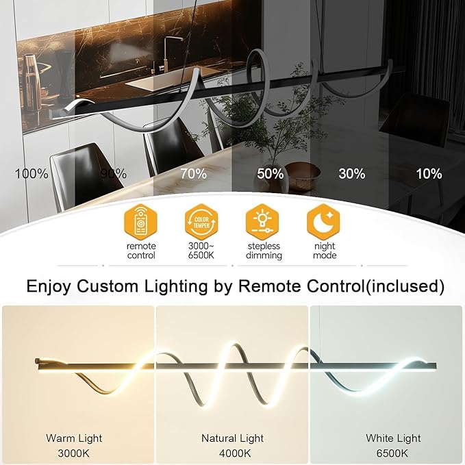 Modern LED Pendant Light for Kitchen Island Lighting,Dimmable Modern Chandelier Color Changing Dining Room Chandelier Light Fixture Creative Twisted into Beautiful Shape in Electroplated Chrome