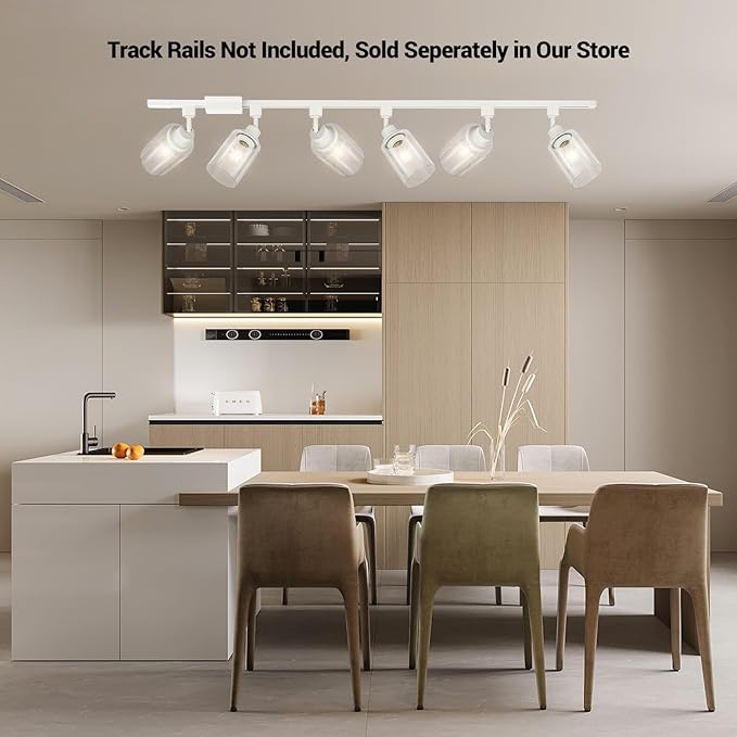 VANoopee H Type Track Lighting Heads E26 Track Light Ceiling Modern for Kitchen, Compatible with H Track Lighting Rail System, White Track Lighting Fixtures with Glass Lamp Shade, 4 Pack, No Bulbs