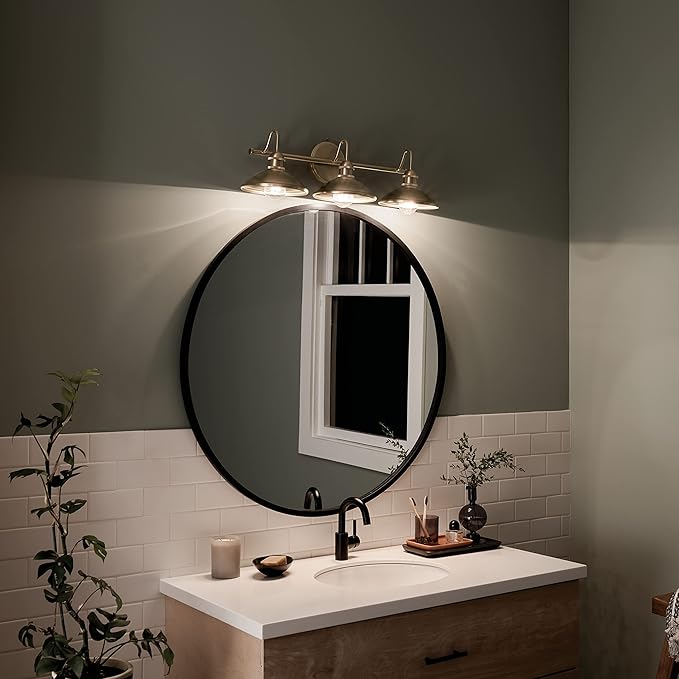 Kichler Clyde 3 Light Bathroom Vanity in a Rich Champagne Bronze Finish, for Bathrooms, (7.25" H x 26.5" W x 8.25" Ext.), 45945CPZ