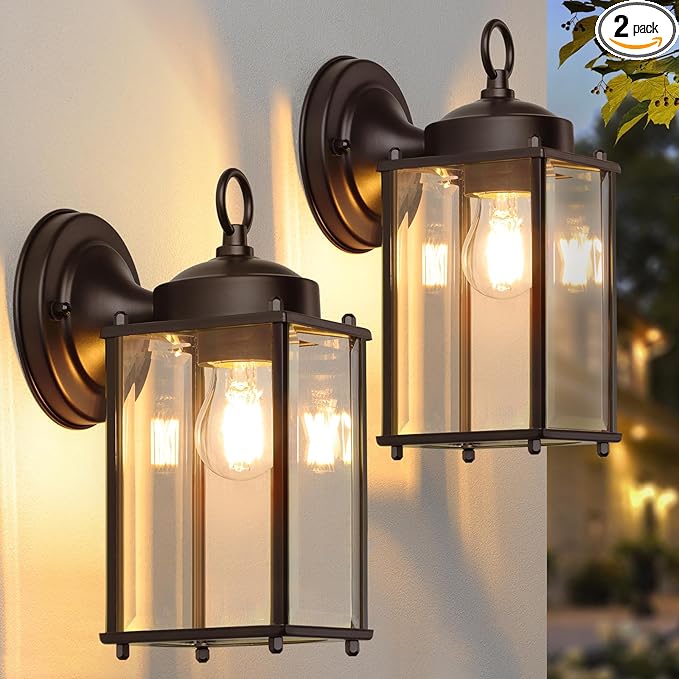 MATAMEYE Outdoor Wall Lantern, Exterior Waterproof Wall Sconce Light Fixtures, Dark Chocolate Front Door Lighting, Anti-Rust Porch Lamp, 2 Pack