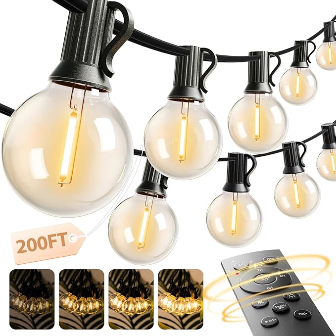 addlon Outdoor String Lights 200FT G40 with Remote, 108 LED Shatterproof Bulbs, Dimmable Patio Globe Lights Waterproof, Hanging Outside Lighting for Backyard, Garden, Deck, Balcony, Porch, Café, Decor