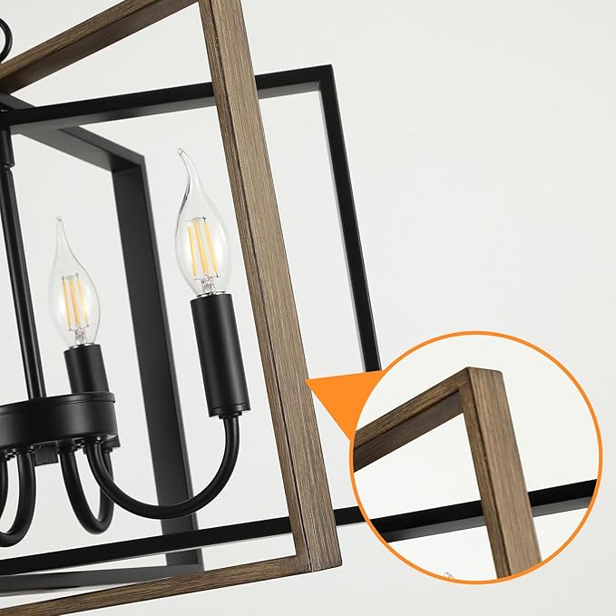 Farmhouse Chandelier Black Rustic Pendant Light Fixture, Adjustable Metal Flush Mount Ceiling Light for Kitchen Island, Dining Room, Living Room, Bedroom, Foyer