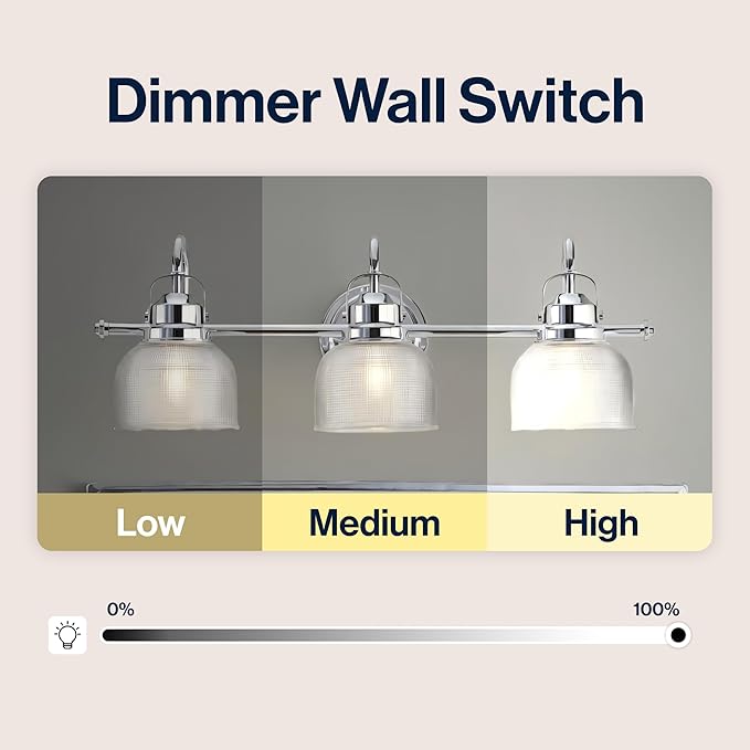 JONATHAN Y 25.25" Chrome Modern Bathroom Vanity Light, 3-Light LED Wall Sconce, Clear Glass Bell Shade for Mirror Hallway Kitchen, ETL Listed, LED Bulb Included (JYL7409A)