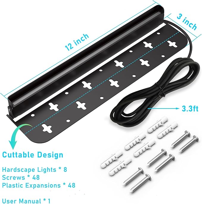 Kaqur 8 Pack 12 Inch Retaining Wall Lights, LED Hardscape Lighting 12V AC/DC Low Voltage IP65 Waterproof, 2700K Soft White Outdoor Landscape Lights for Patio Wall Stairs, ETL Listed