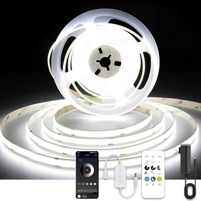 AXMOTUT White COB LED Strip Light, Dimmable 32.8ft/10m LED Light, 6000K Daylight White 3200 LEDs High Lumen LED Tape Lights CRI 90+ with RF Remote and UL Power for Bedroom,Kitchen,DIY Home Decoration