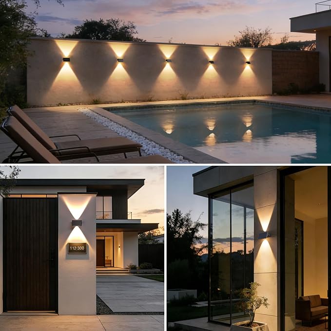 Solar Fence Lights Outdoor, 16 Pack Warm White Up and Down Solar Wall Lights, IP67 Waterproof LED Dusk to Dawn Solar Powered Fence Lights for Patio, Backyard, Deck, Garden, Yard, Outdoor Wall Decor