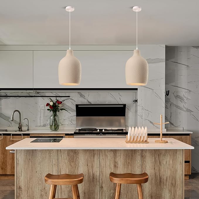 JAYMP Wabi Sabi Pendant Light for Dining Room Kitchen Island Light Hallway Restaurant Hanging Lamp E26 Base Japanese Style Wine Bottle Shape Fixture, 1 Pack (Light Brown,C Shape, D26×H46cm)
