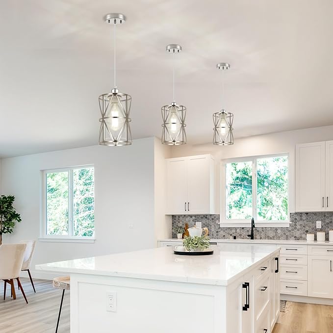 Pendant Lights Kitchen Island with Clear Glass, Brushed Nickel Pendant Lights, Cylindrical Modern Kitchen Light Fixtures, Pendant Light Over Island, Foyer, Dining Room, Entryway