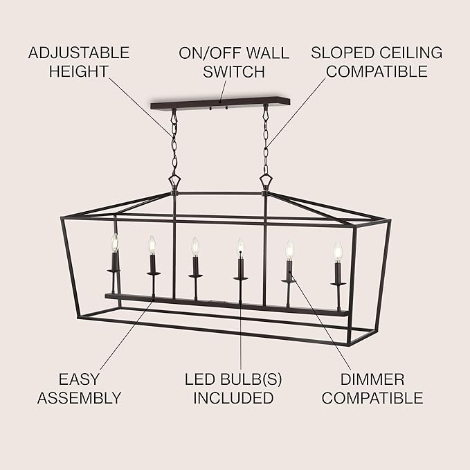 JONATHAN Y 49" Oil Rubbed Bronze Lantern Pendant Light, 1-Light Pagoda Style Metal Cage Farmhouse Hanging Ceiling Fixture for Kitchen Island, LED Bulb Included (JYL7439A)