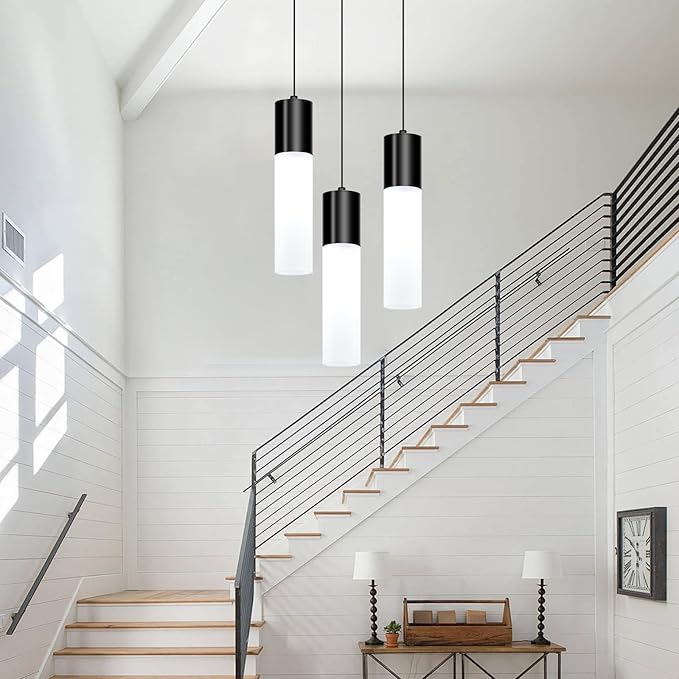 Cluster Black Pendant Lighting Fixture 3-Light Modern Hanging Dining Table Light with Milky White Lampshade LED Pendant Lights for Kitchen Island Dining Room Adjustable Height, 3000K-6000K