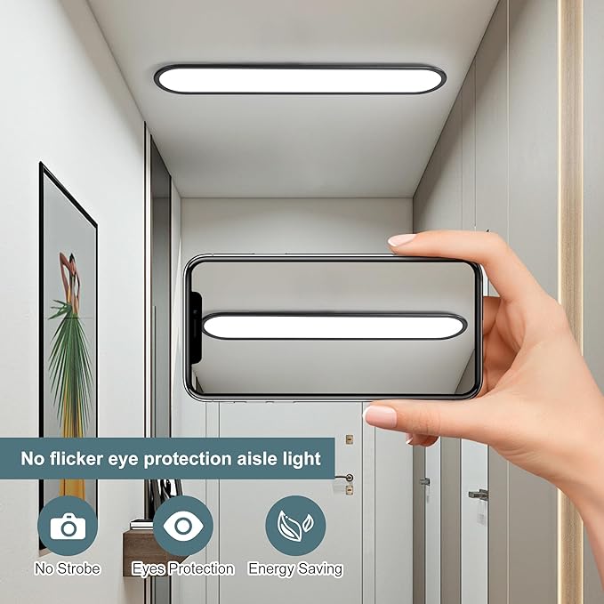 Ganeed 55.1" High Brightness Linear LED Ceiling Lamp, 60W Dimmable Low Profile Flush Mount LED Flat Panel Long Ceiling Light Fixture for Kitchen Office Laundry Shop, Black