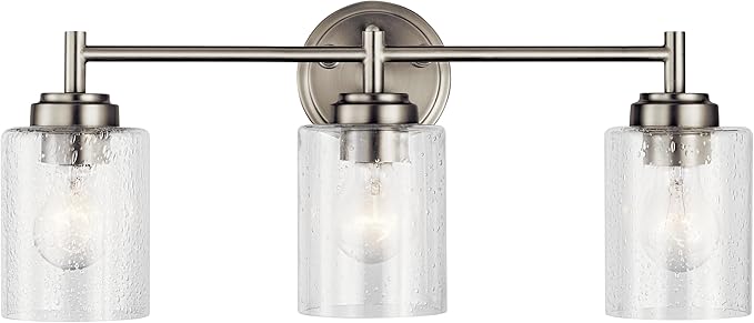 Kichler Winslow 21.5" Vanity Light in Brushed Nickel, 3-Light Transitional Bathroom Light with Clear Seeded Glass. (21.5" W x 9.25" H), 45886NI