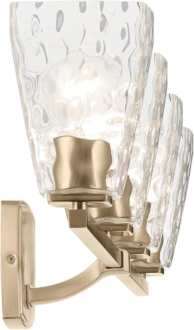 Kichler Marant 4-Light Bathroom Vanity Light Fixture with Clear Water Glass in Champagne Bronze for Over Mirror, Modern Wall Mount Lighting (33.25" x 9.5" x 6.75"), 55217CPZWTR