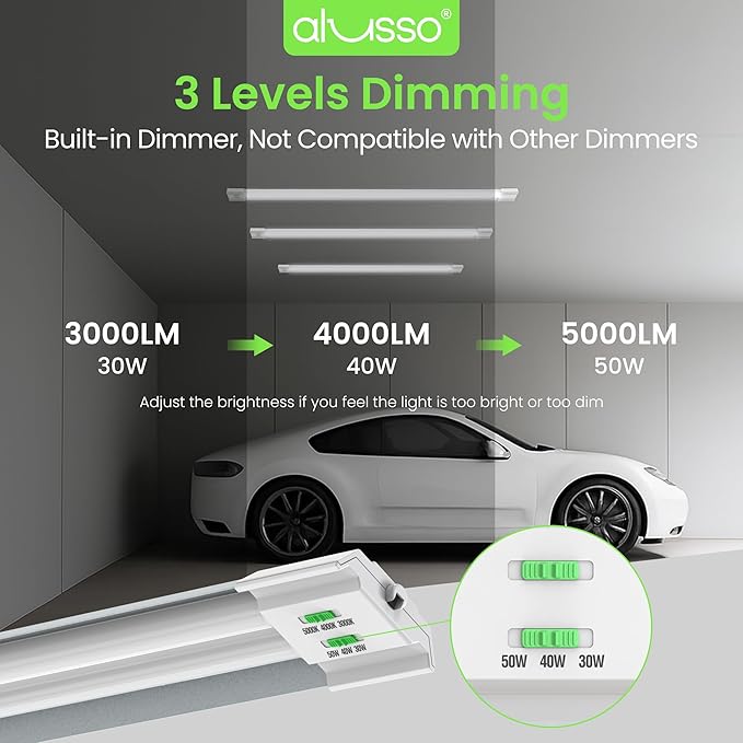 ALUSSO® LED Shop Lights 4FT with Reflector, 5000LM Super Bright, Adjustable 3000K-5000K Color Temperature, 120V, Warm to Cool Daylight Linkable Shop Lights for Workshop/Basement, 2 Pack