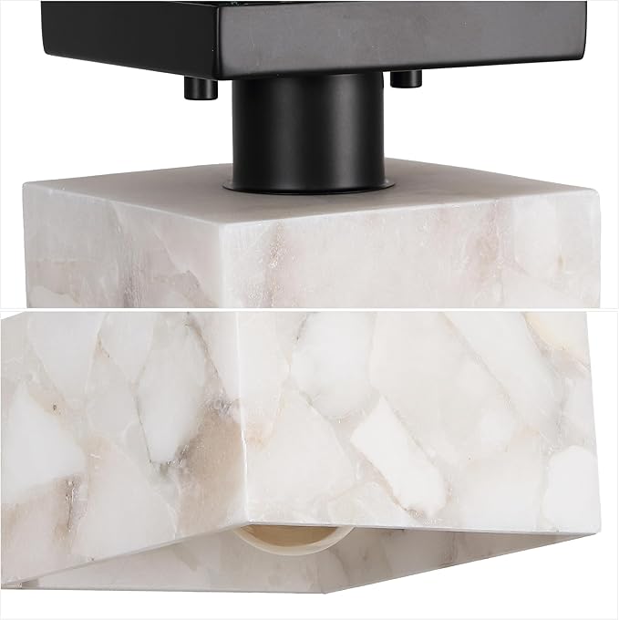 JONATHAN Y 8" White Marbling/Black Modern 1-Light Semi Flush Mount Ceiling Light for Bedroom, Cube White Alabaster Marble Shade, Mid-Century Minimalist Fixture, LED Bulb Included (JYL1203B)