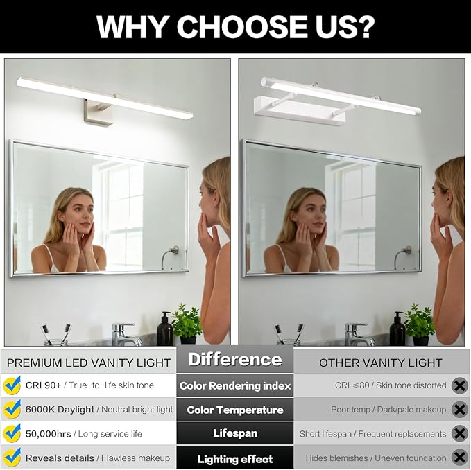 ZUZITO 30 Inch Modern Vanity Light for Bathroom Brushed Nickel Over Cabinet Arm Extra Wide LED Bar 5CCT Selectable CRI85+ ETL