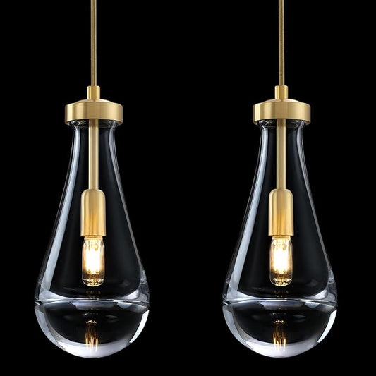 2 Pack 5 Inch Hanging Raindrop Crystal Glass Kitchen Island Modern Concise Pendant Ceiling Light Fixture,Gold Finish for Kitchen Island Dining Room Bedroom Hallway,UL Listed