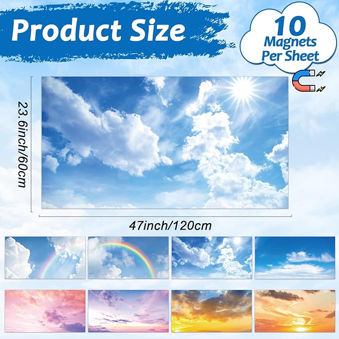 Wiooffen 8 Pcs Fluorescent Light Covers with 80 Magnets Decorative for Classroom Ceiling Light 4x2 Feet Magnetic Filter Easy Install for Office Hospitals & Home Drop Ceiling Supplies(Rainbow Sky)