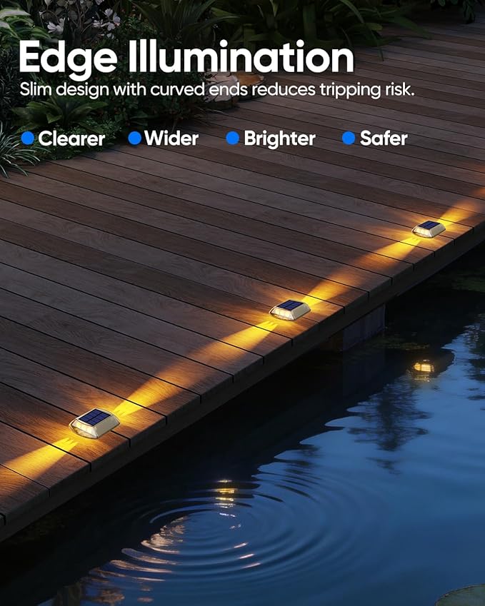 DetarZinLED Solar Deck Lights Outdoor, 8 Pack Warm Driveway Lights Solar Powered, IP68 Waterproof Stick on & Screw Dock Light for Pathway, Walkway, Sidewalk, Patio, Pool Deck, Garden, Step