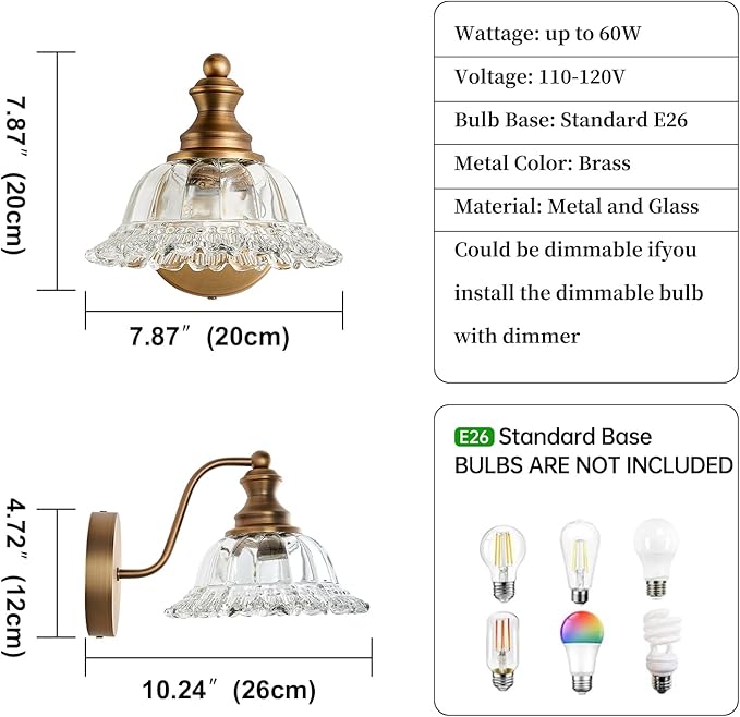 XIEDUN Vintage Wall Sconces Brass Wall Sconces 1 Light Wall Lights for Living Room