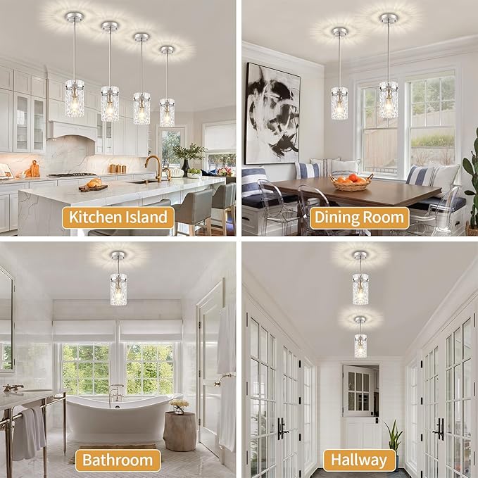 2 Pack Brushed Nickel Pendant Lighting for Kitchen Island, Modern Hand-Blown Glass Kitchen Hanging Light Fixtures Over Island Adjustable Mini Pendan Lights for Hallway Entryway Bathroom Dining Room