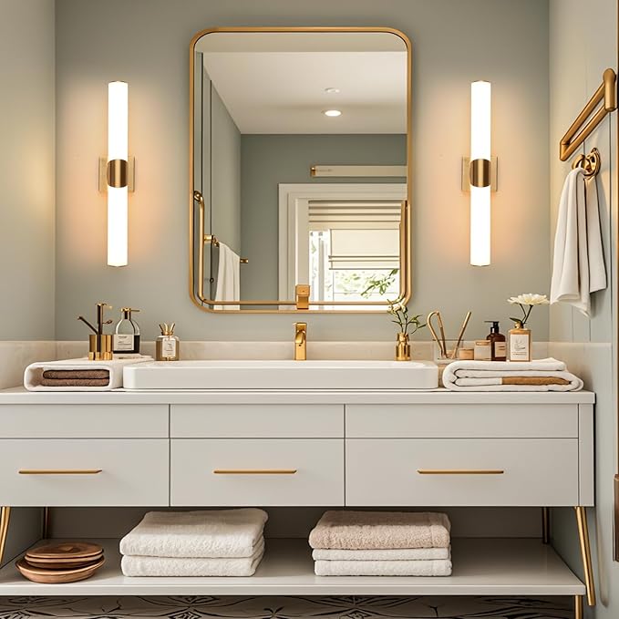 Modern Wall Sconce 22 Ihch Gold Bathroom Sconces LED Wall Lighting Fixtures with Acrylic Shade Hardwired Long Vanity Lights Over Mirror for Bedroom Living Room Hallway